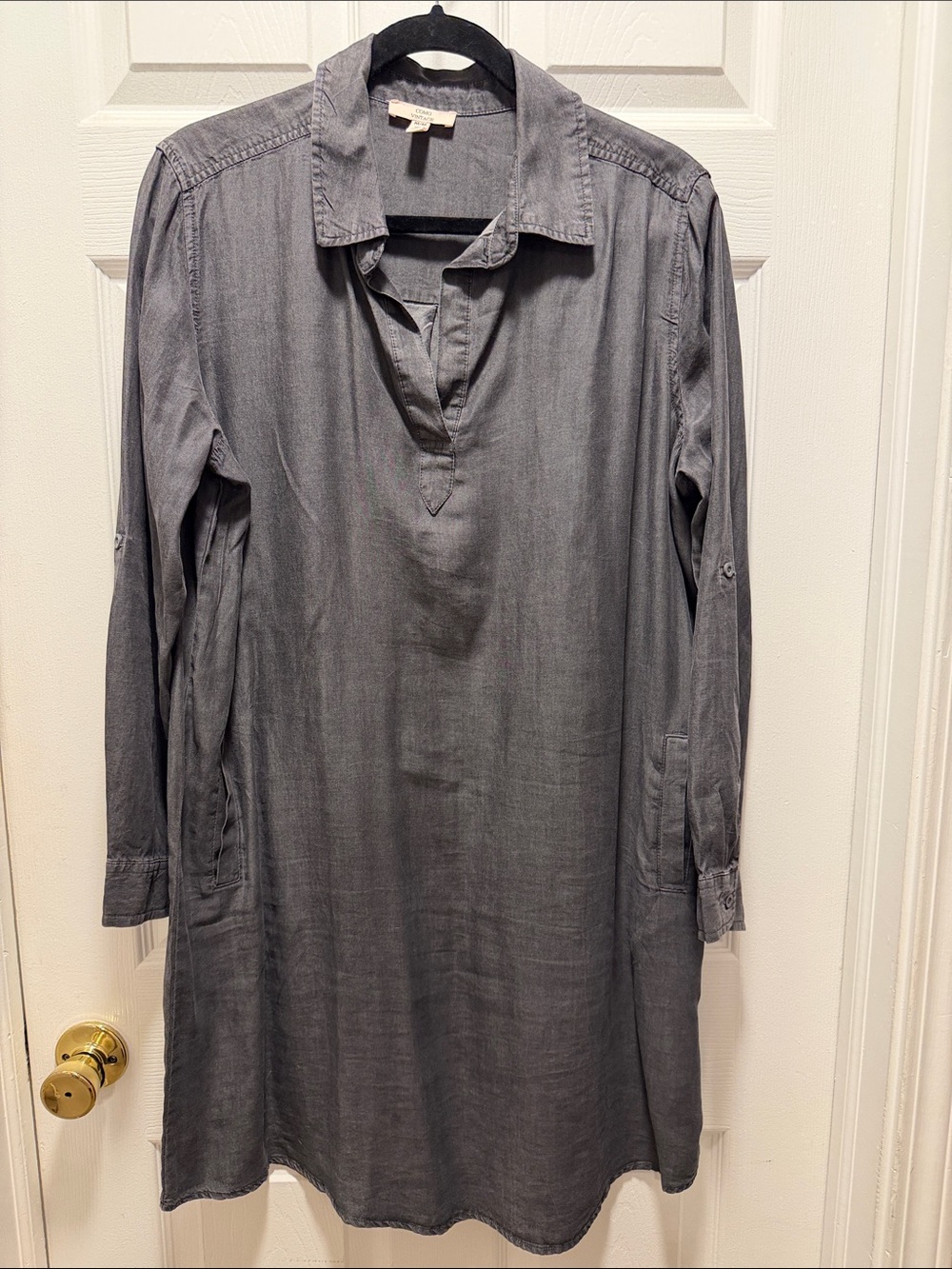 Women’s Long-Sleeve Grey Tunic Shirt Dress